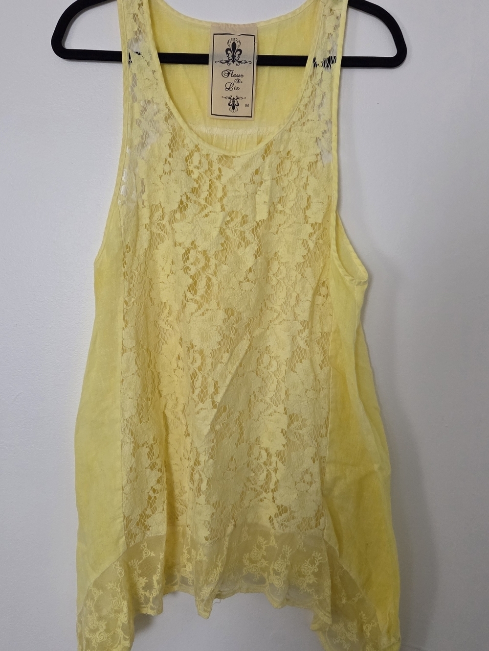 Fleur De Lis Yellow Tunic Lace tank top Medium